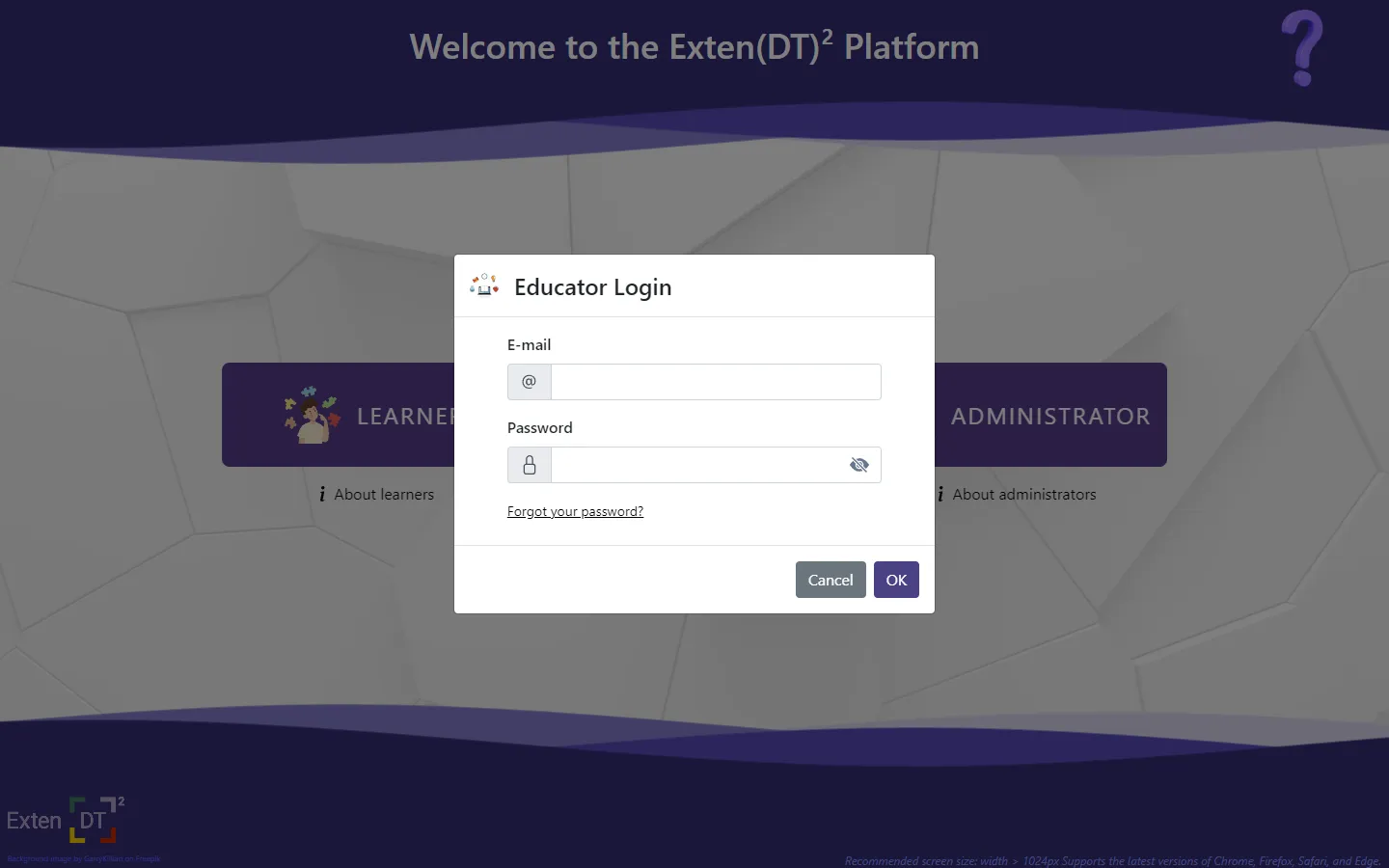 Educator login screen