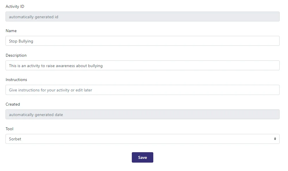 New activity page